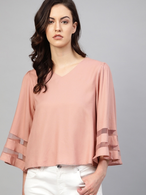 

The Roadster Lifestyle Co Women Peach-Coloured Solid Sustainable Top