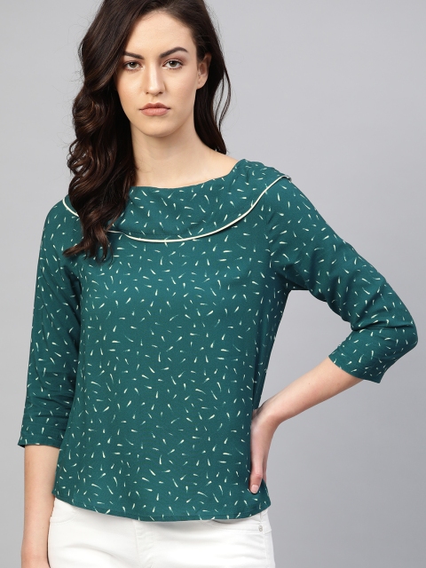 

The Roadster Lifestyle Co Sustainable ECOVERO Women Teal Green & Off-White Printed Top