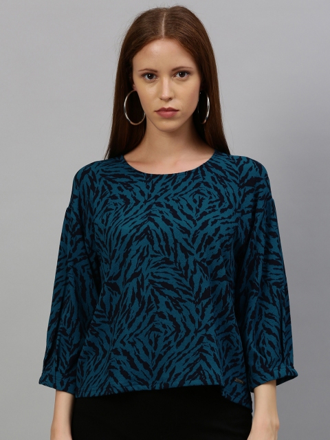 

The Roadster Lifestyle Co Women Teal Blue & Black Printed Top