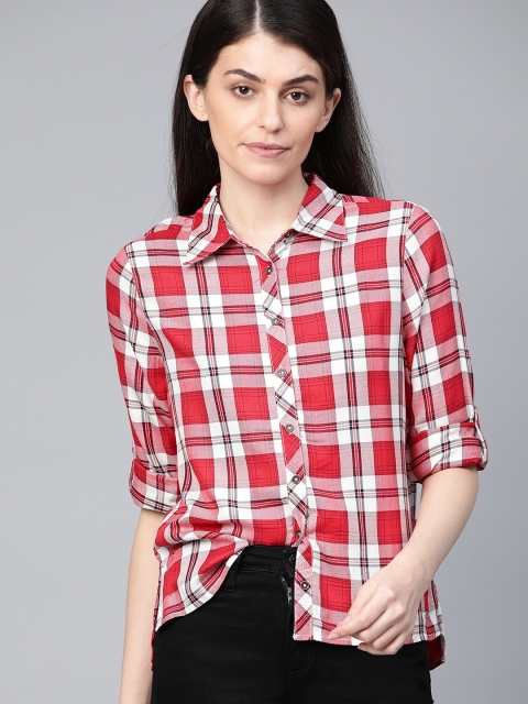 

Roadster Women Red & White Regular Fit Checked Casual Sustainable ECOVERO Shirt