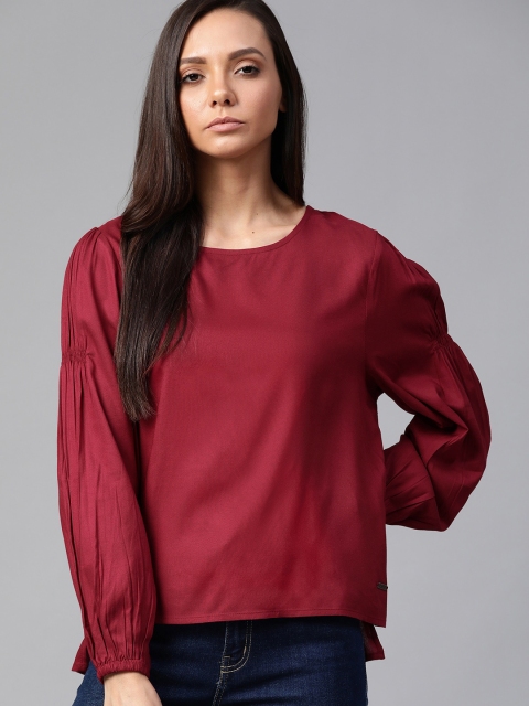 

Roadster Women Maroon Solid High-Low Sustainable Top