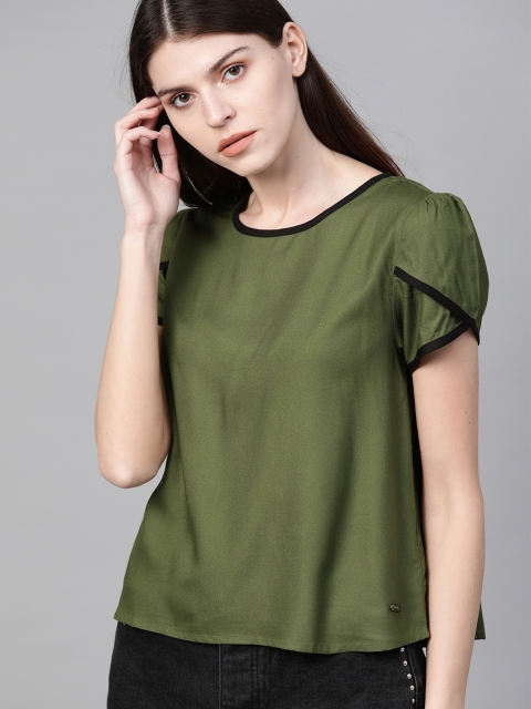 

The Roadster Lifestyle Co Women Olive Green Solid Sustainable Top