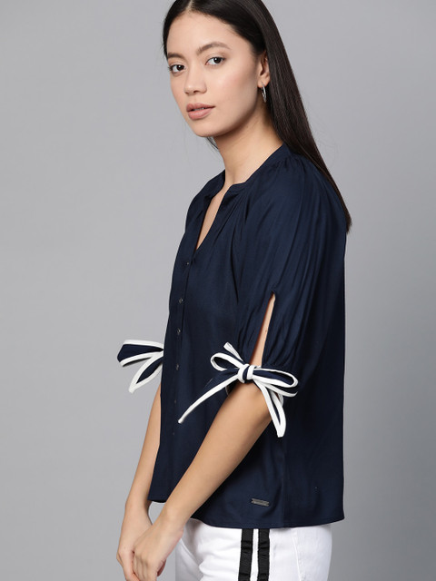 

Roadster Women Navy Blue Regular Fit Solid Casual Sustainable Shirt