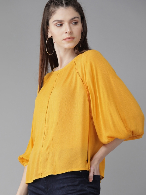 

The Roadster Lifestyle Co Women Mustard Yellow Solid Sustainable Top