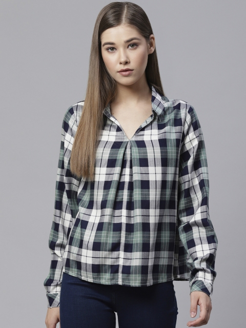 

The Roadster Lifestyle Co Women Green & Navy Blue Checked Sustainable Top