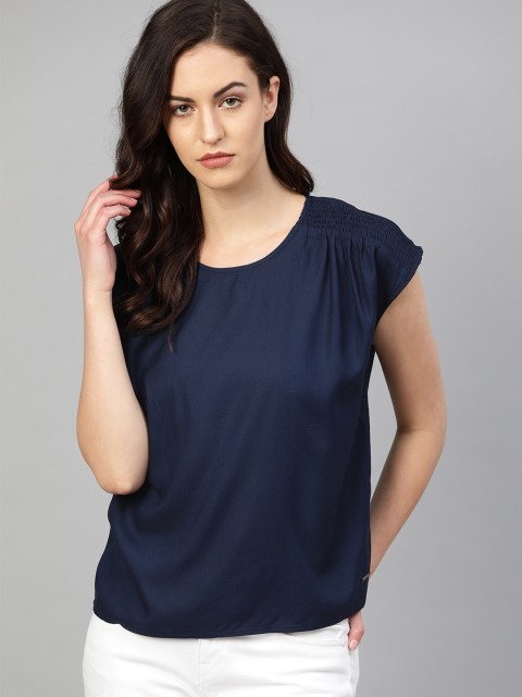 

The Roadster Lifestyle Co Women Navy Blue Solid Sustainable Top