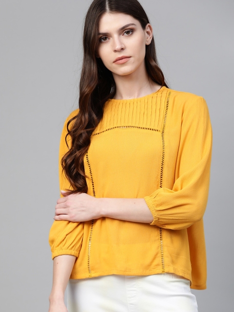 

Roadster Women Mustard Yellow Solid Sustainable Top