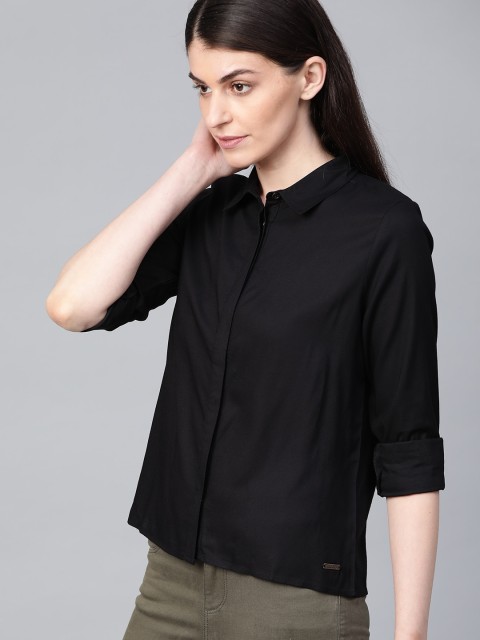 

Roadster Women Black Regular Fit Solid Casual Shirt