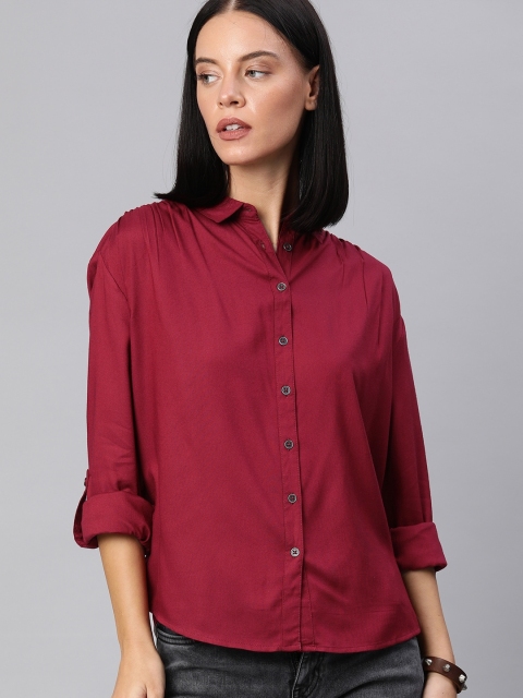 

Roadster Women Maroon Regular Fit Solid Casual Sustainable ECOVERO Shirt