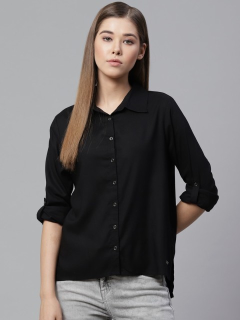 

The Roadster Lifestyle Co Women Black Regular Fit Solid Casual Sustainable Shirt