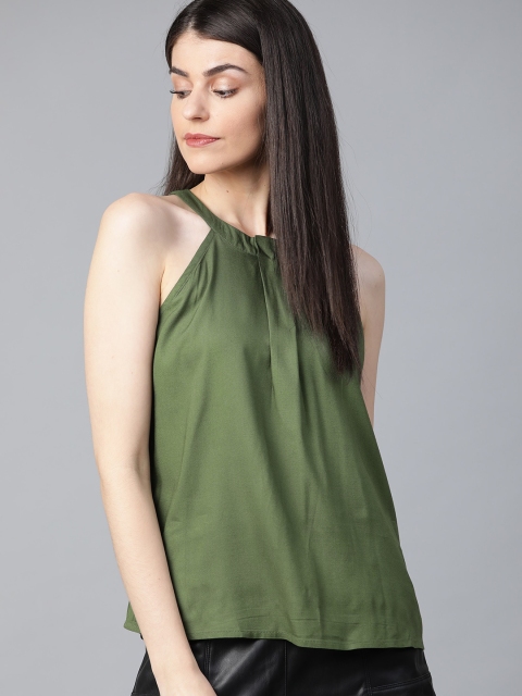 

The Roadster Lifestyle Co Women Olive Green Solid Top