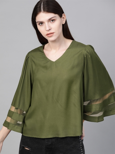 

The Roadster Lifestyle Co Women Olive Green Solid Top