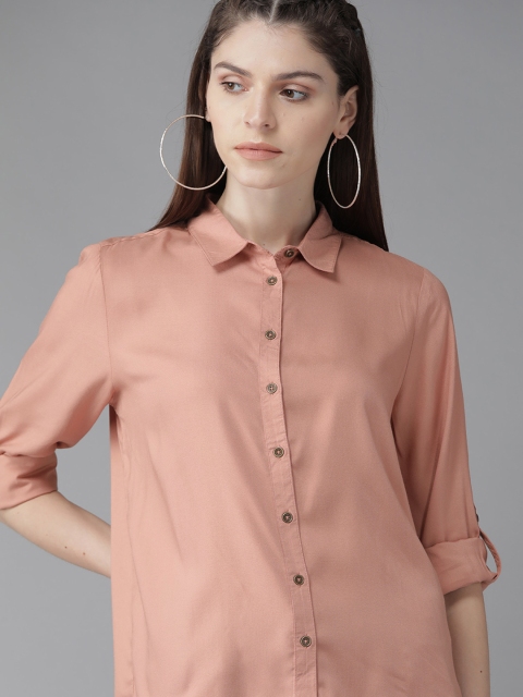 

Roadster Women Peach-Coloured Regular Fit Solid Casual Sustainable Shirt