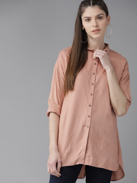 

The Roadster Lifestyle Co Women Dusty Pink Regular Fit Solid Longline Casual Shirt