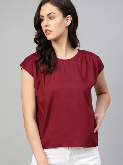 

The Roadster Lifestyle Co Women Maroon Solid Top