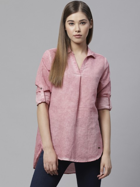 

Roadster Women Pink Solid High-Low Top
