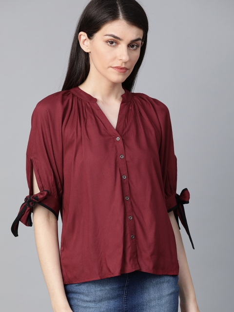 

Roadster Women Maroon Solid Shirt Style Top