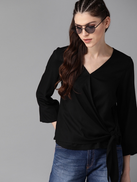Women Black Solid Wrap Top