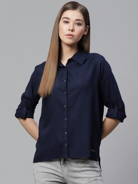 

Roadster Women Navy Blue Regular Fit Solid Casual Sustainable Shirt