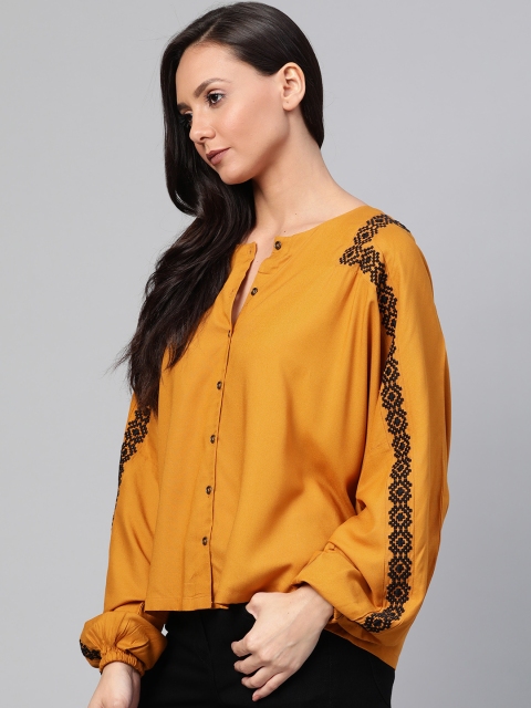 

Roadster Women Mustard Yellow Solid Boxy Top