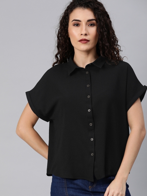 

The Roadster Lifestyle Co Women Black Boxy Fit Solid Casual Shirt