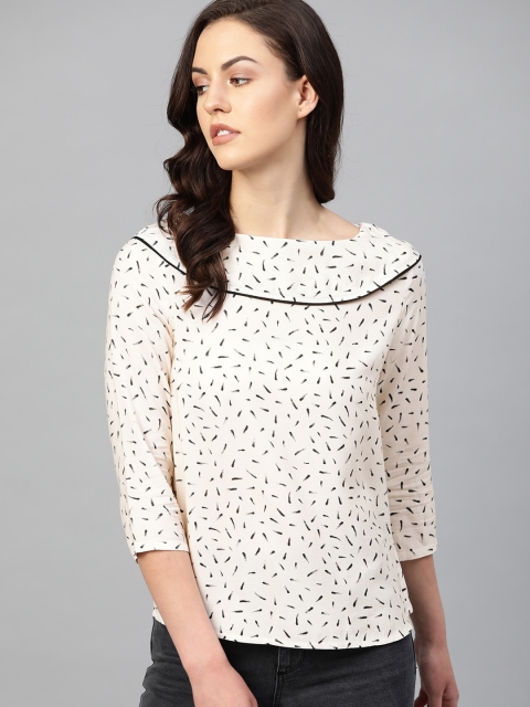 

The Roadster Lifestyle Co Women Off-White & Black Printed Sustainable Top