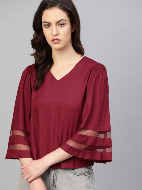 

The Roadster Lifestyle Co Women Maroon Solid Sustainable Top