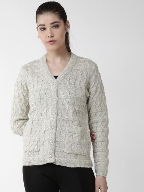 

Cayman Women Off-White Self Design Cardigan Sweater