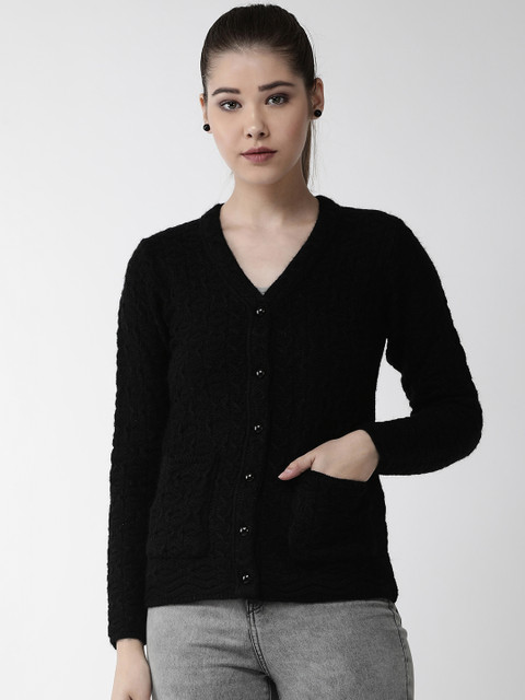 

Cayman Women Black Self Design Cardigan Sweater