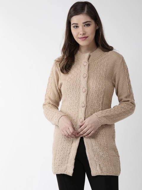 

Cayman Women Beige Self Design Cardigan Sweater