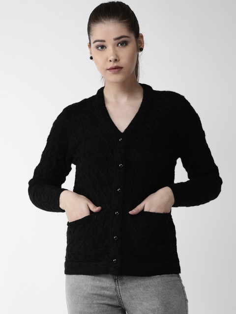 

Cayman Women Black Woollen Cable Knit Cardigan