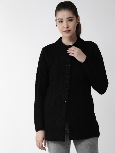 

Cayman Women Black Woollen Cable Knit Longline Cardigan