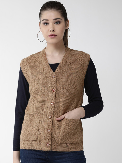 

Cayman Women Brown Self Design Woollen Cardigan
