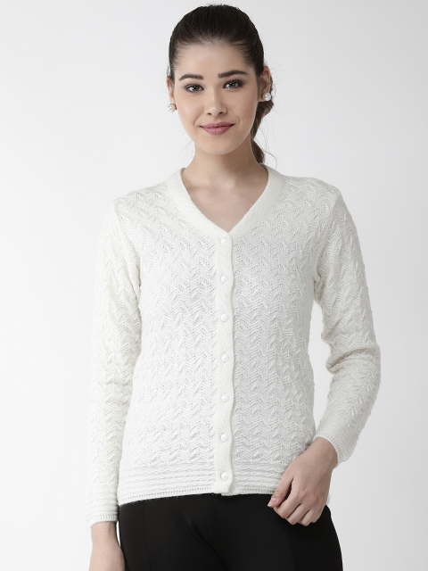 

Cayman Women Off-White Self Design Woollen Cardigan