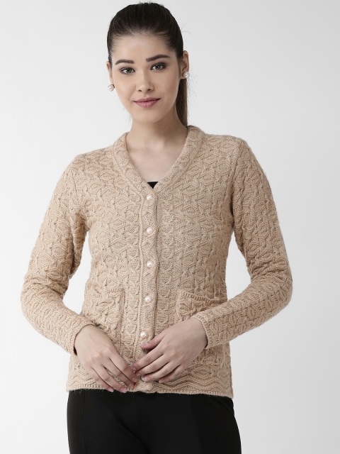 

Cayman Women Beige Self Design Woollen Cardigan