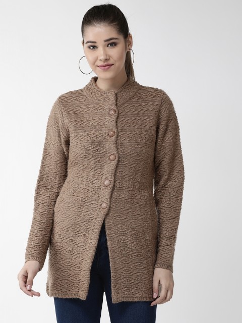 

Cayman Women Brown Self Design Longline Woollen Cardigan