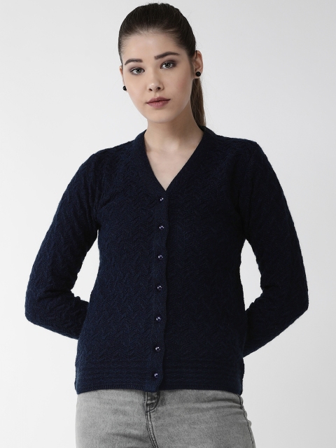 

Cayman Women Navy Blue Self Design Woollen Cardigan