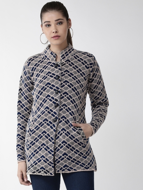 

Cayman Women Blue Self Design Woollen Cardigan