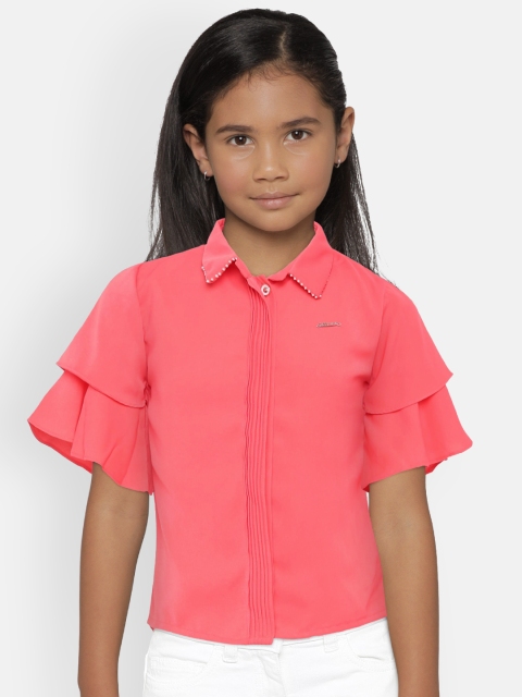 

Peppermint Girls Peach-Coloured Solid Shirt Style Top