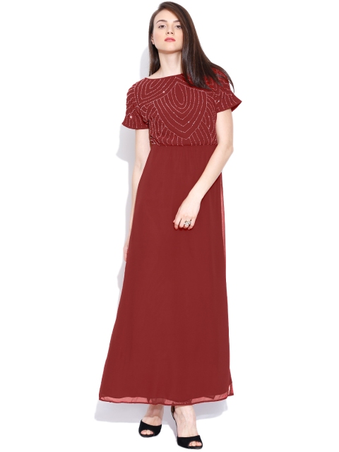 

Vero Moda Maroon Embellished Bodice Maxi Dress