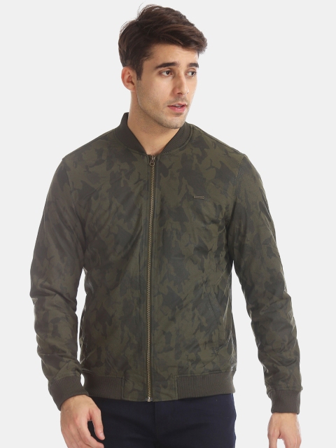 

Flying Machine Olive Green Men Printed Bomber Jacket