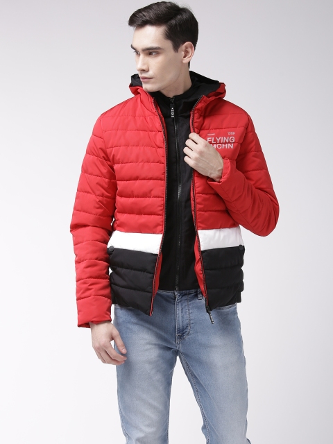 

Flying Machine Men Red & Black Colourblocked Hooded Padded Jacket