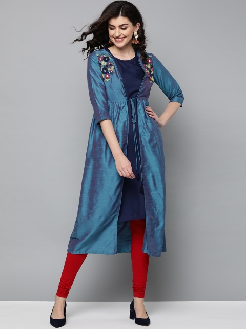 

HERE&NOW Women Blue Solid A-Line Layered Kurta