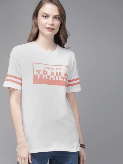 

The Roadster Lifestyle Co Women White Printed Round Neck Pure Cotton T-shirt