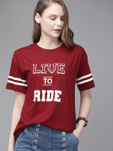 

Roadster Women Maroon Printed Round Neck T-shirt
