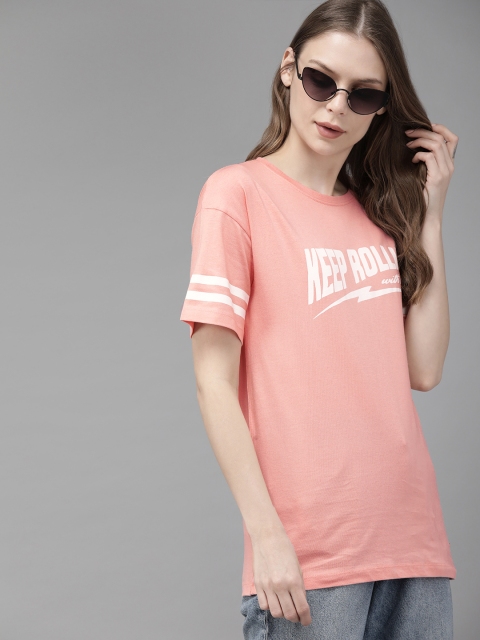 

Roadster Women Peach-Coloured Printed Round Neck T-shirt