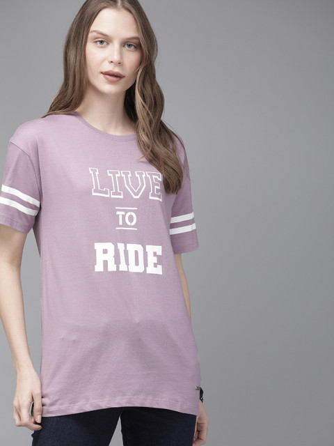 

Roadster Women Lavender Printed Round Neck T-shirt