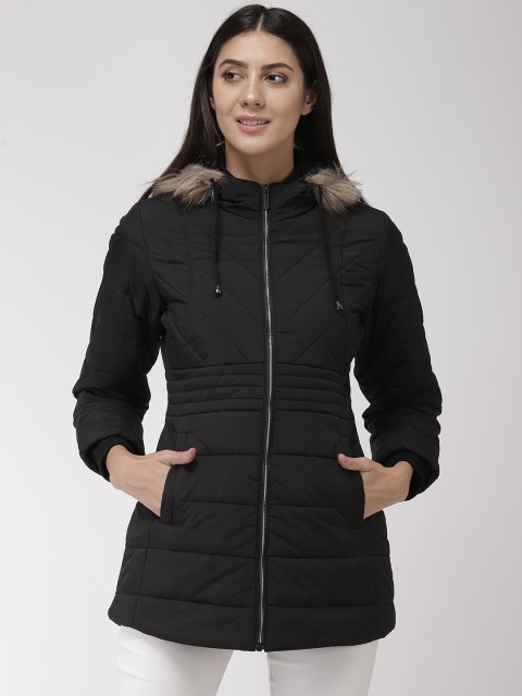 

Fort Collins Women Black Solid Parka Jacket with Detachable Hood