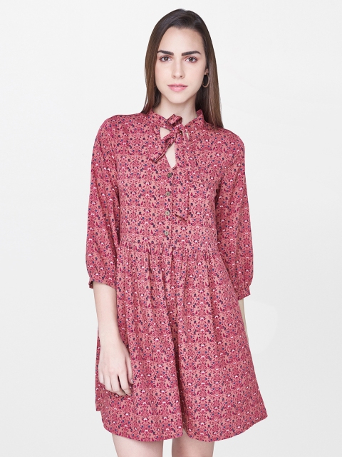 

AND Women Pink Printed A-Line Dress