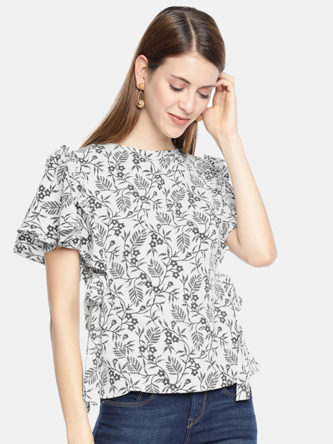 

AND Women White Floral Print Top